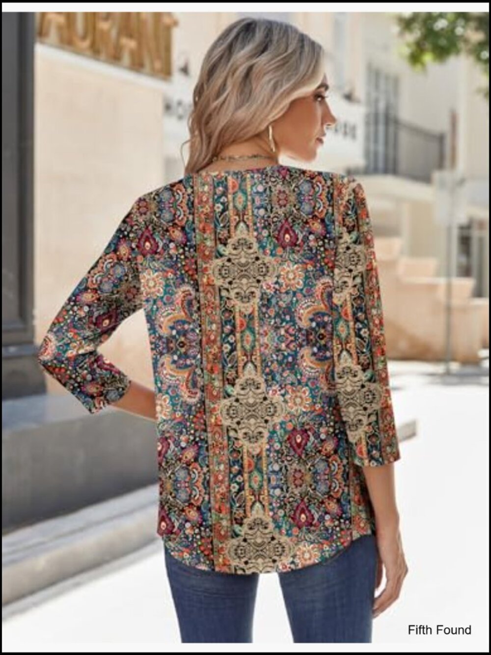 3/4 Sleeve Pleated Blouse Tunic Top Crew Neck - Picture 5 of 5
